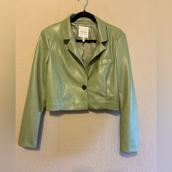 EUC Anthropologie Avec Les Filles Cropped Vegan Faux Leather Jacket Moss Green M - Picture 1 of 4